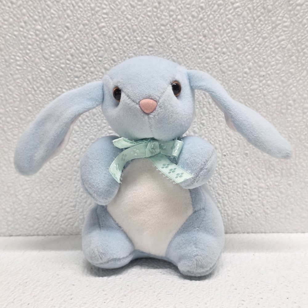 Commonwealth 1994 Sitting Baby Blue Easter Bunny Brown Eyes Plush Squeaks Vtg